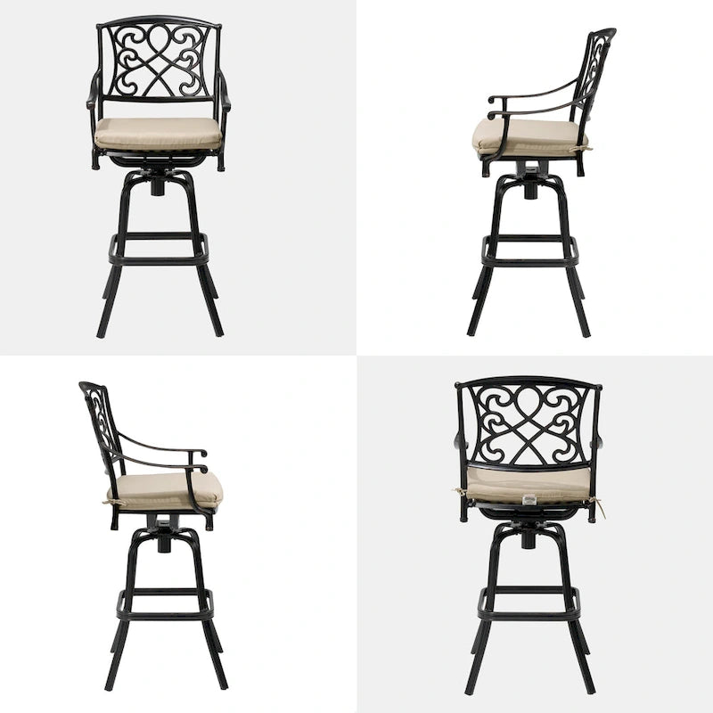 Tabouret de bar pivotant en aluminium Pellabant Patio avec coussin Sunbrella