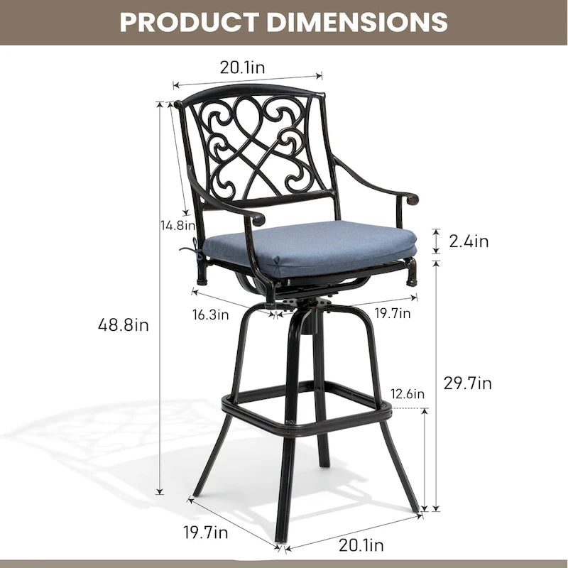 Tabouret de bar pivotant en aluminium Pellabant Patio avec coussin Sunbrella