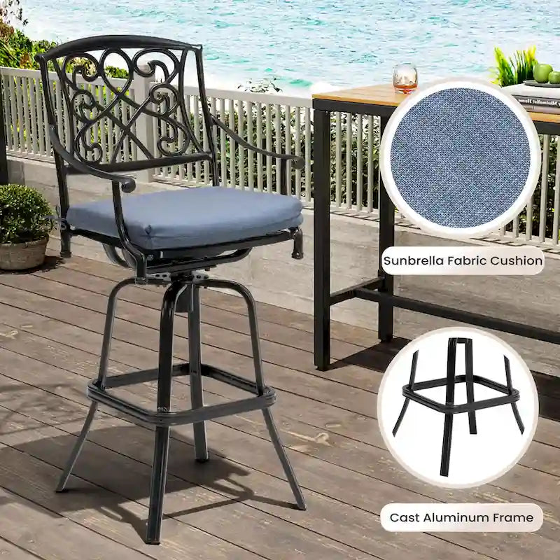 Tabouret de bar pivotant en aluminium Pellabant Patio avec coussin Sunbrella