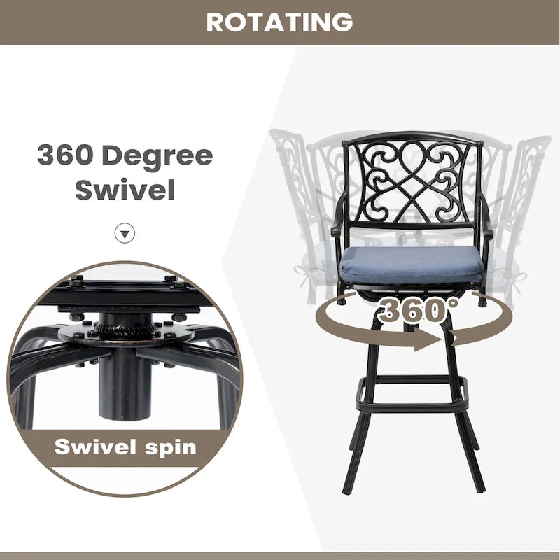 Tabouret de bar pivotant en aluminium Pellabant Patio avec coussin Sunbrella