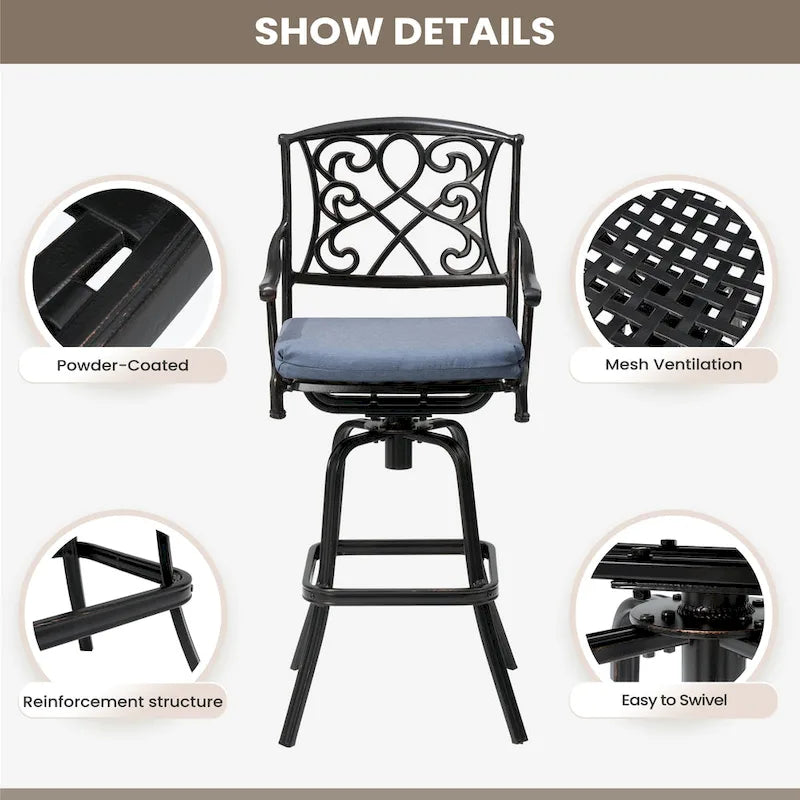 Tabouret de bar pivotant en aluminium Pellabant Patio avec coussin Sunbrella