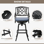 Tabouret de bar pivotant en aluminium Pellabant Patio avec coussin Sunbrella