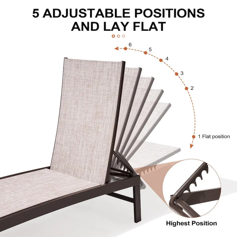 Ensemble de 3 pièces comprenant des chaises longues réglables en aluminium et une table d'appoint pour terrasse.