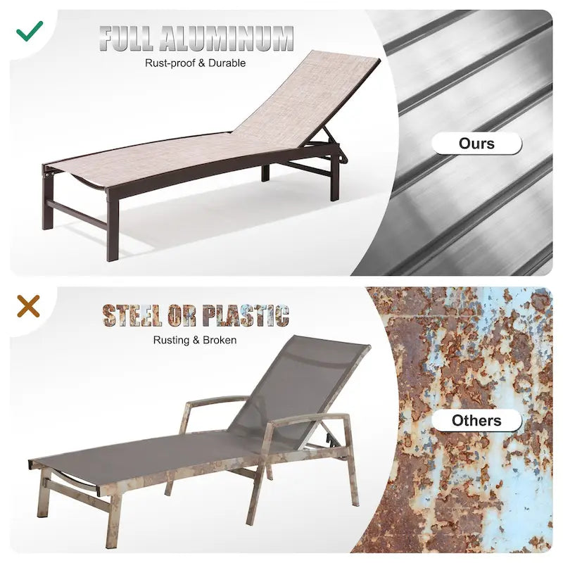 Ensemble de 3 pièces comprenant des chaises longues réglables en aluminium et une table d'appoint pour terrasse.