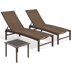 Ensemble de 3 pièces comprenant des chaises longues réglables en aluminium et une table d'appoint pour terrasse.