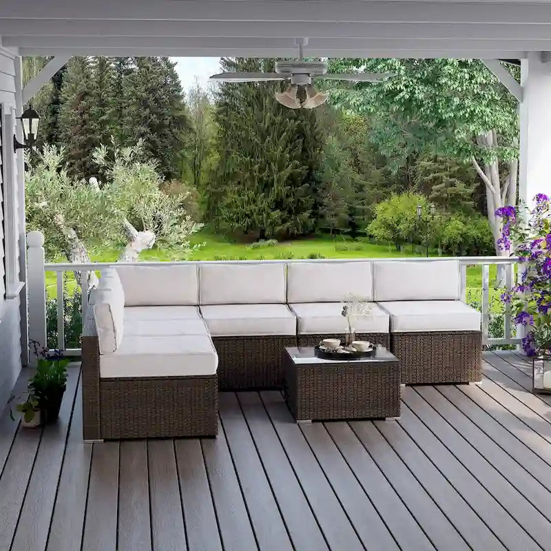 Ensemble de mobilier d'extérieur 7 pièces le plus confortable, canapé d'angle en osier