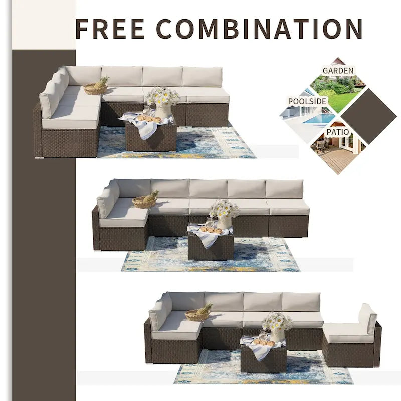 Ensemble de mobilier d'extérieur 7 pièces le plus confortable, canapé d'angle en osier