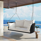 Outdoor Wicker 2-Person Hanging Seat with Gray Cushion