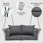Fauteuil suspendu d'extérieur en osier pour 2 personnes avec coussin gris