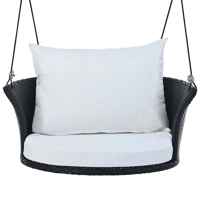 Fauteuil suspendu d'extérieur en osier pour 2 personnes avec coussin gris