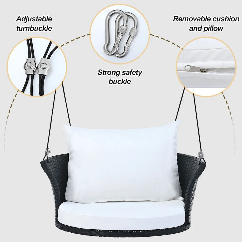 Fauteuil suspendu d'extérieur en osier pour 2 personnes avec coussin gris