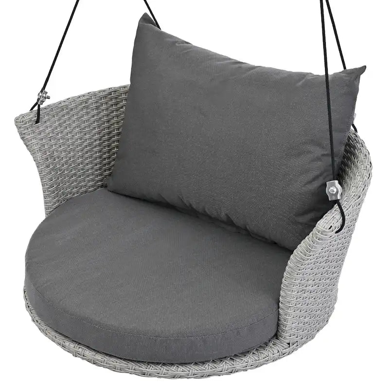 Fauteuil suspendu d'extérieur en osier pour 2 personnes avec coussin gris