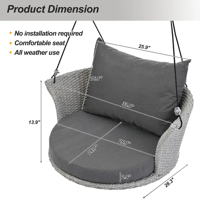 Fauteuil suspendu d'extérieur en osier pour 2 personnes avec coussin gris
