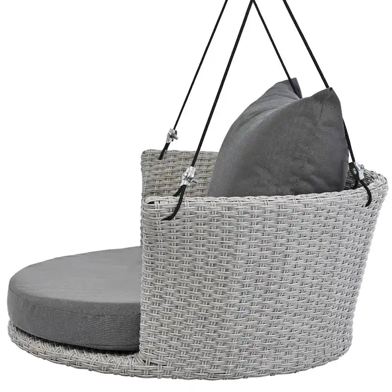 Fauteuil suspendu d'extérieur en osier pour 2 personnes avec coussin gris