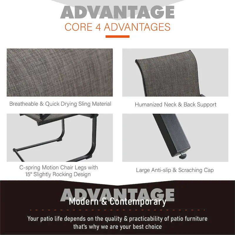 Ensemble de salle à manger d'extérieur 5 pièces, comprenant 1 table à structure en acier avec trou pour parasol et 4 chaises de jardin à ressorts en C