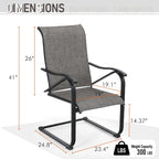 Ensemble de salle à manger d'extérieur 5 pièces, comprenant 1 table à structure en acier avec trou pour parasol et 4 chaises de jardin à ressorts en C