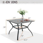 Ensemble de salle à manger d'extérieur 5 pièces, comprenant 1 table à structure en acier avec trou pour parasol et 4 chaises de jardin à ressorts en C