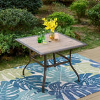 Ensemble de salle à manger d'extérieur 5 pièces, comprenant 1 table à structure en acier avec trou pour parasol et 4 chaises de jardin à ressorts en C