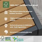 Ensemble de salle à manger d'extérieur rectangulaire 7 pièces en teck massif certifié FSC Amazonia Hawaii