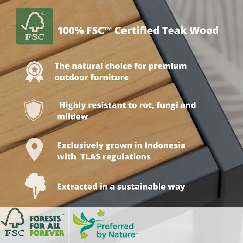 Ensemble de salle à manger d'extérieur rectangulaire 7 pièces en teck massif certifié FSC Amazonia Hawaii