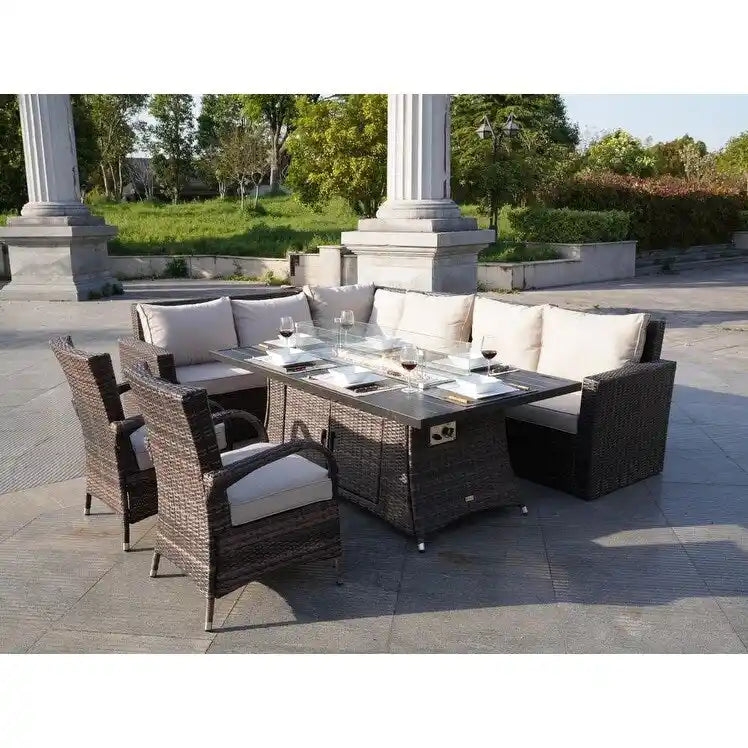 Ensemble canapé de patio en rotin avec table et chaises de salle à manger en aluminium
