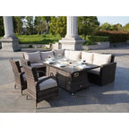 Ensemble canapé de patio en rotin avec table et chaises de salle à manger en aluminium