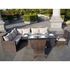 Ensemble canapé de patio en rotin avec table et chaises de salle à manger en aluminium