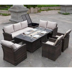Ensemble canapé de patio en rotin avec table et chaises de salle à manger en aluminium