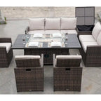 Ensemble canapé de patio en rotin avec table et chaises de salle à manger en aluminium