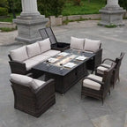 Ensemble canapé de patio en rotin avec table et chaises de salle à manger en aluminium