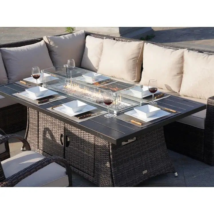 Ensemble canapé de patio en rotin avec table et chaises de salle à manger en aluminium