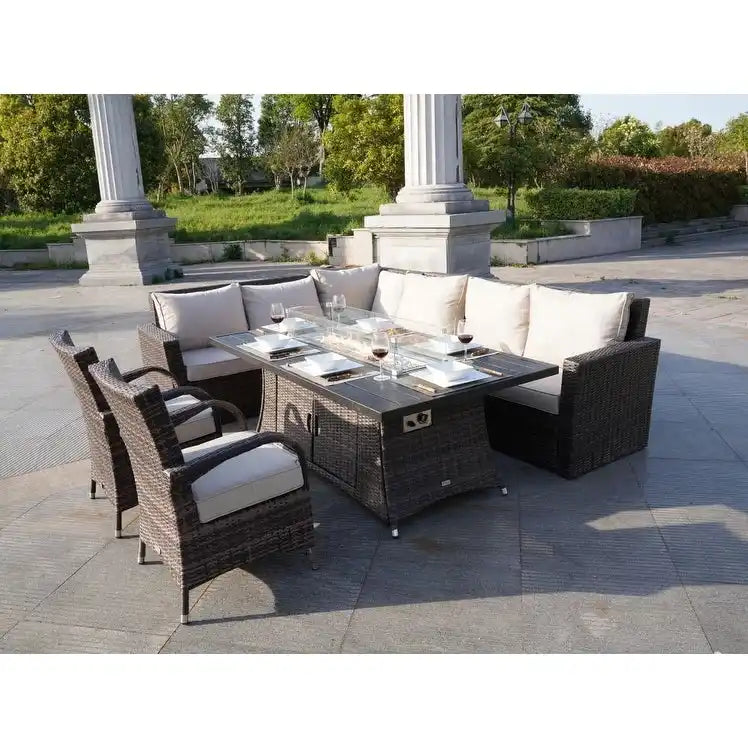 Ensemble canapé de patio en rotin avec table et chaises de salle à manger en aluminium