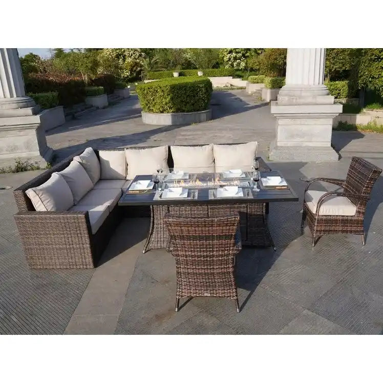 Ensemble canapé de patio en rotin avec table et chaises de salle à manger en aluminium