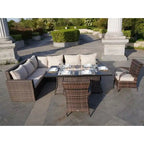 Ensemble canapé de patio en rotin avec table et chaises de salle à manger en aluminium