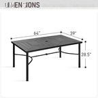 Ensemble de salle à manger d'extérieur MAISON ARTS 7 pièces, comprenant 6 chaises de salle à manger en acier et une table en métal avec trou pour parasol.