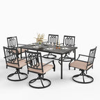 Ensemble de salle à manger d'extérieur MAISON ARTS 7 pièces, comprenant 6 chaises de salle à manger en acier et une table en métal avec trou pour parasol.