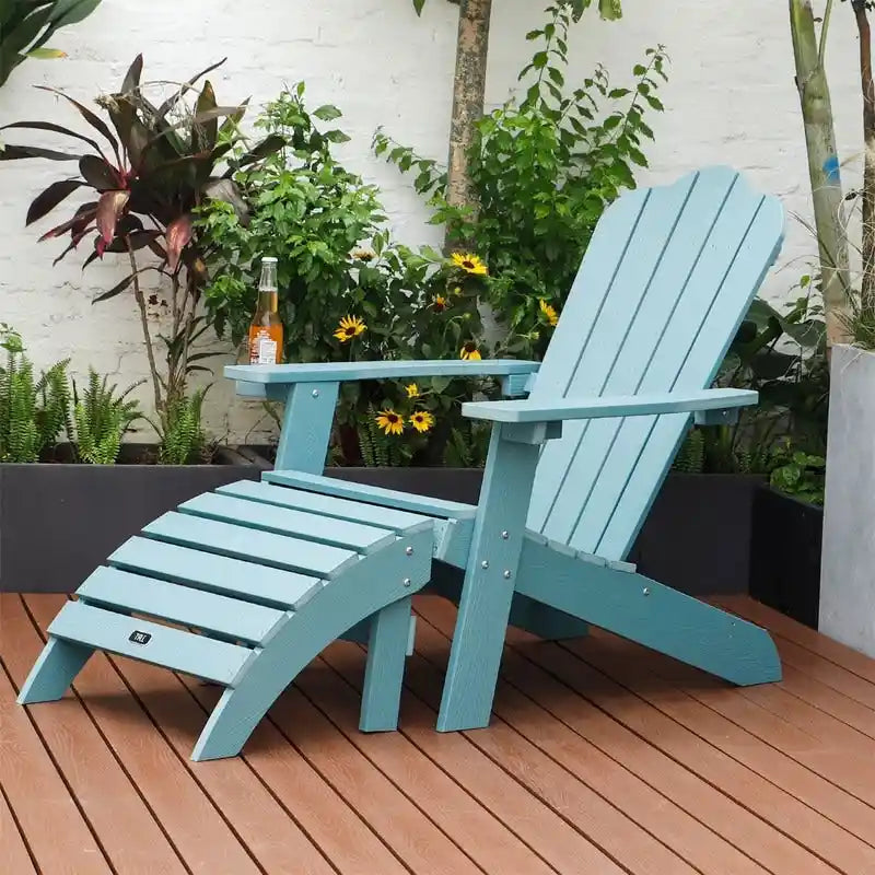 Pouf ottoman Adirondack en plastique imitation bois résistant aux intempéries et à la décoloration pour terrasse extérieure