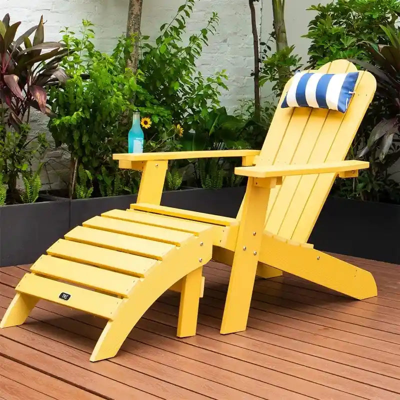 Pouf ottoman Adirondack en plastique imitation bois résistant aux intempéries et à la décoloration pour terrasse extérieure