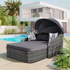 Bain de soleil double d'extérieur en rotin PE avec auvent réglable