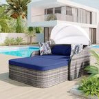 Bain de soleil double d'extérieur en rotin PE avec auvent réglable