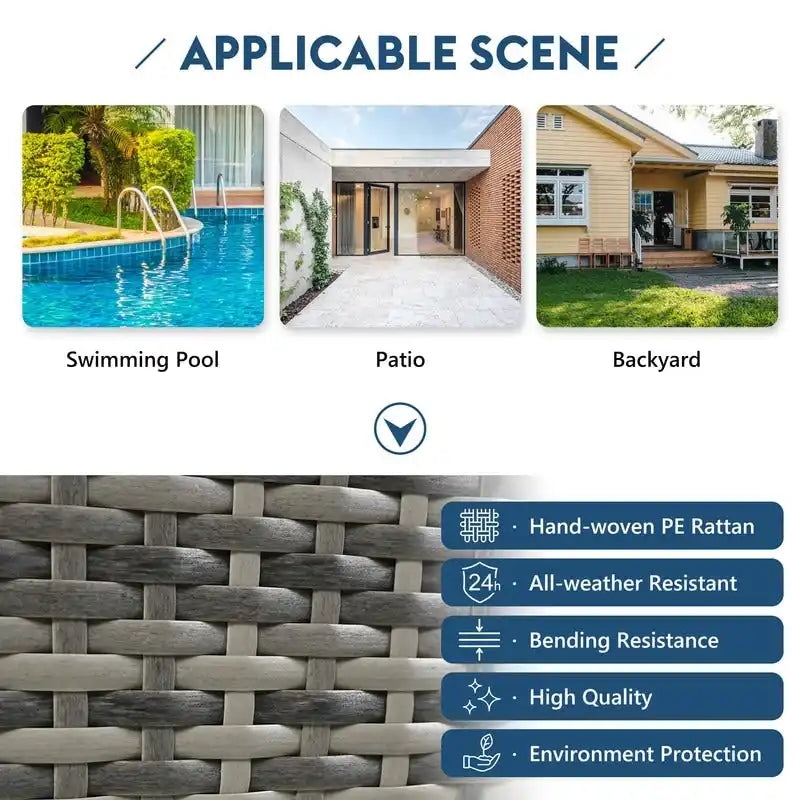 Bain de soleil double d'extérieur en rotin PE avec auvent réglable