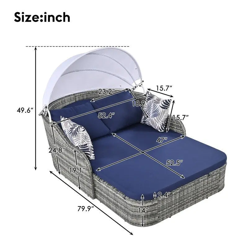 Bain de soleil double d'extérieur en rotin PE avec auvent réglable