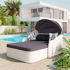 Bain de soleil double d'extérieur en rotin PE avec auvent réglable