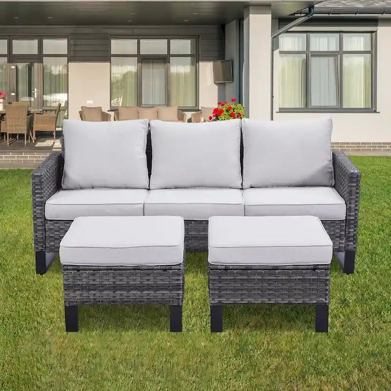 Ensemble canapé d'angle d'extérieur en résine tressée Gymojoy avec poufs et coussins