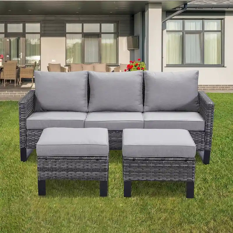 Ensemble canapé d'angle d'extérieur en résine tressée Gymojoy avec poufs et coussins