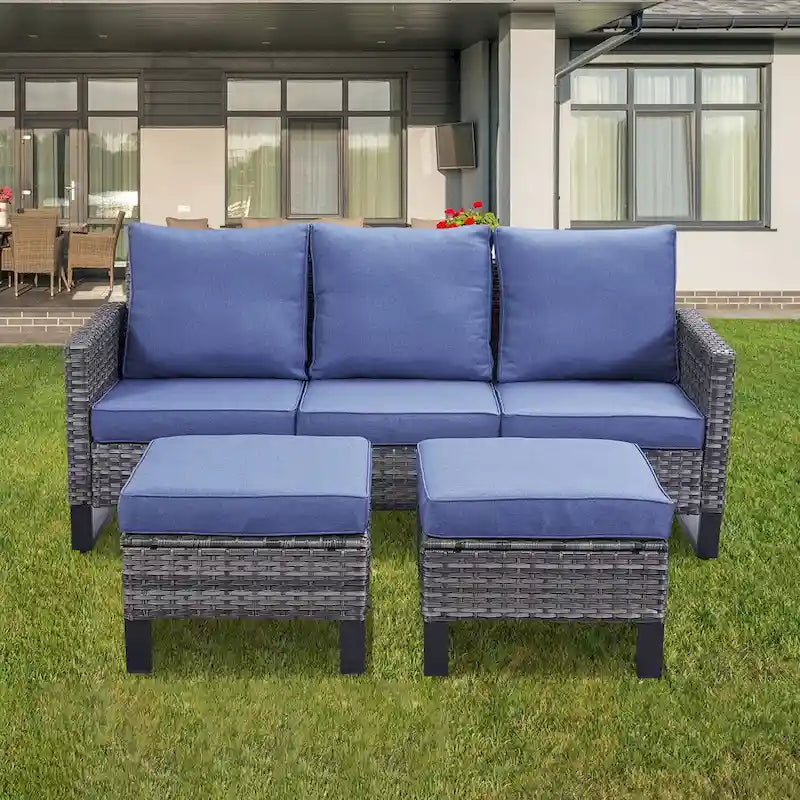 Ensemble canapé d'angle d'extérieur en résine tressée Gymojoy avec poufs et coussins