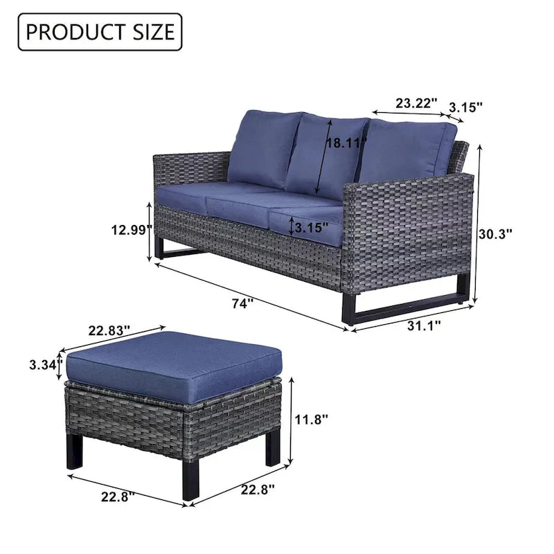 Ensemble canapé d'angle d'extérieur en résine tressée Gymojoy avec poufs et coussins