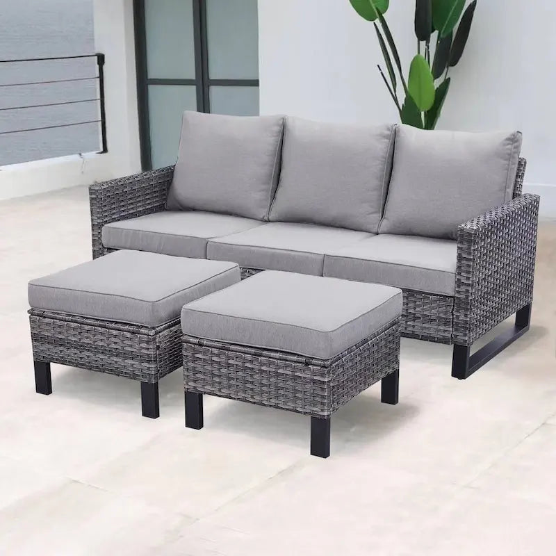 Ensemble canapé d'angle d'extérieur en résine tressée Gymojoy avec poufs et coussins