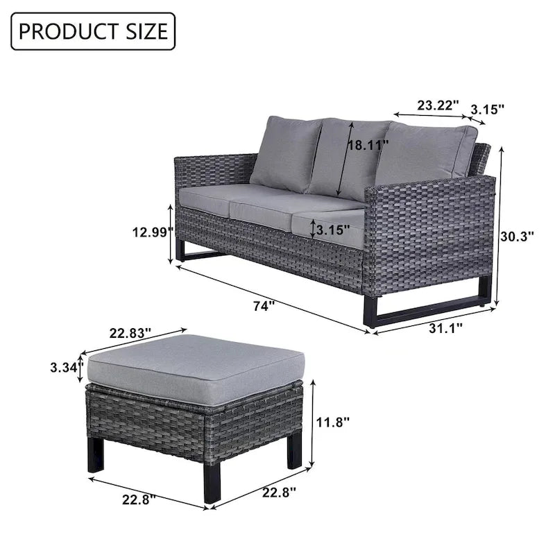 Ensemble canapé d'angle d'extérieur en résine tressée Gymojoy avec poufs et coussins