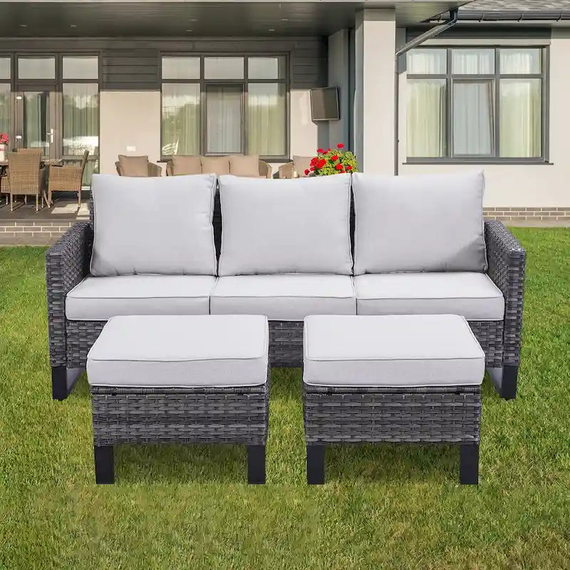 Ensemble canapé d'angle d'extérieur en résine tressée Gymojoy avec poufs et coussins